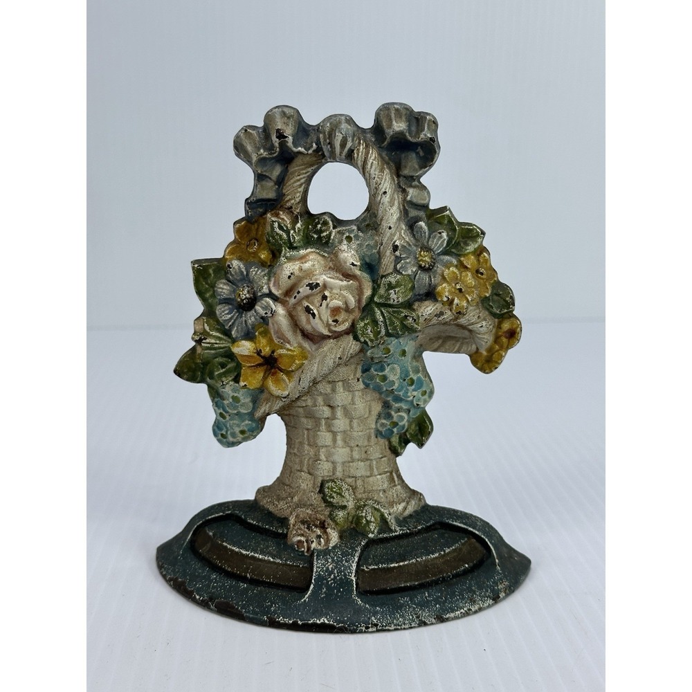 Antique Cast Iron BASKET of FLOWERS Doorstop Decorative Art Statue